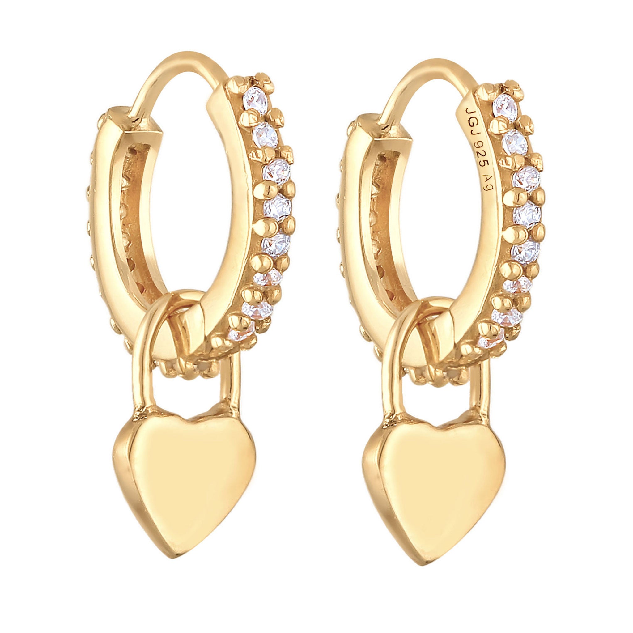 Pink - Elli | Ohrhänger Herz | Emaille, Zirkonia (Pink,Weiß) | 925er Sterling Silber Vergoldet