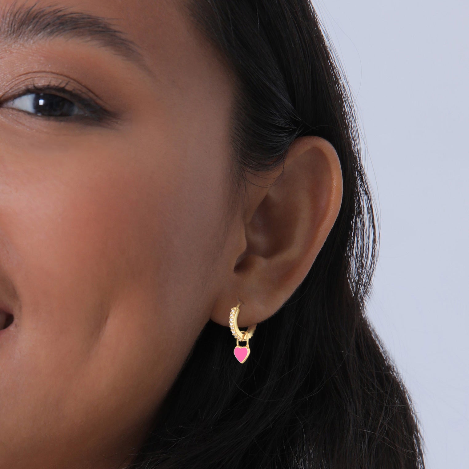 Pink - Elli | Ohrhänger Herz | Emaille, Zirkonia (Pink,Weiß) | 925er Sterling Silber Vergoldet