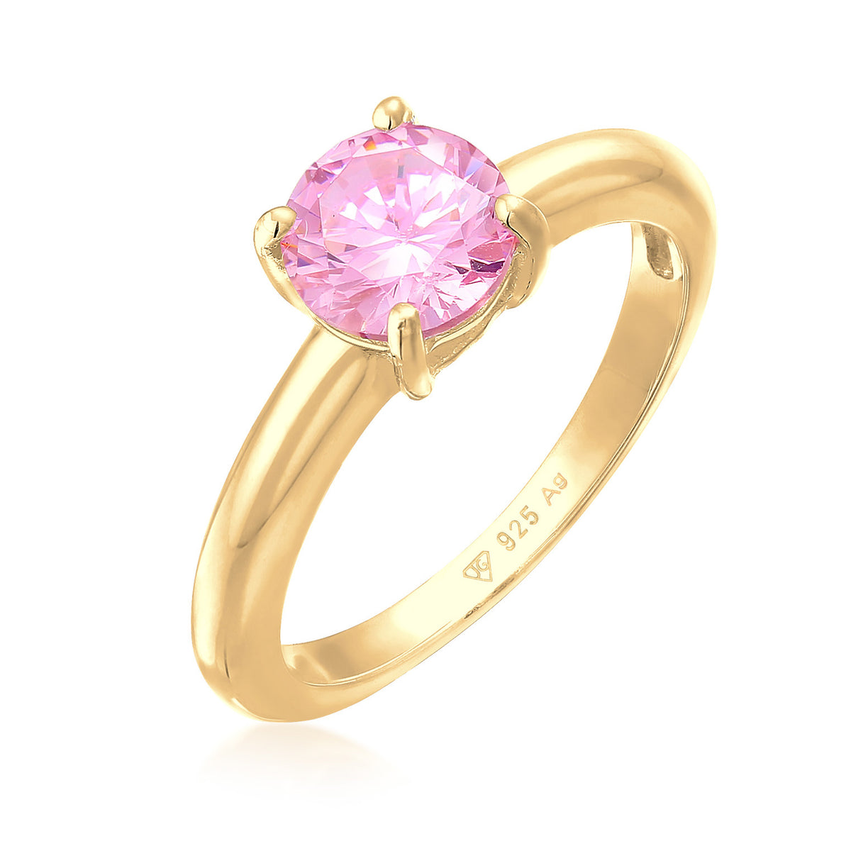 Rosa - Elli | Solitär-Ring | Zirkonia (Rosa) | 925er Sterling Silber Vergoldet
