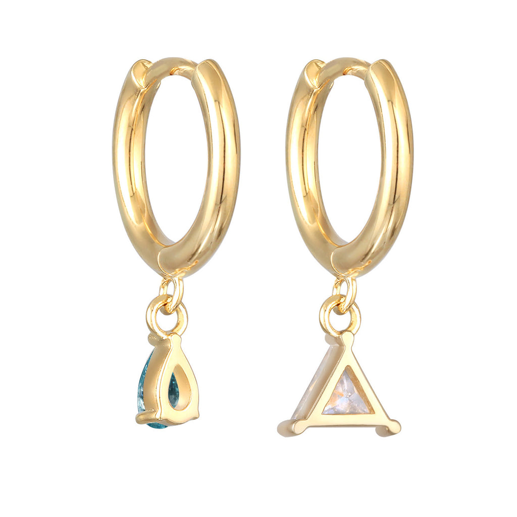 Gold - Elli | Ohrhänger Duo Dreieck Tropfen | Kristalle (Weiß, Blau) | Messing
