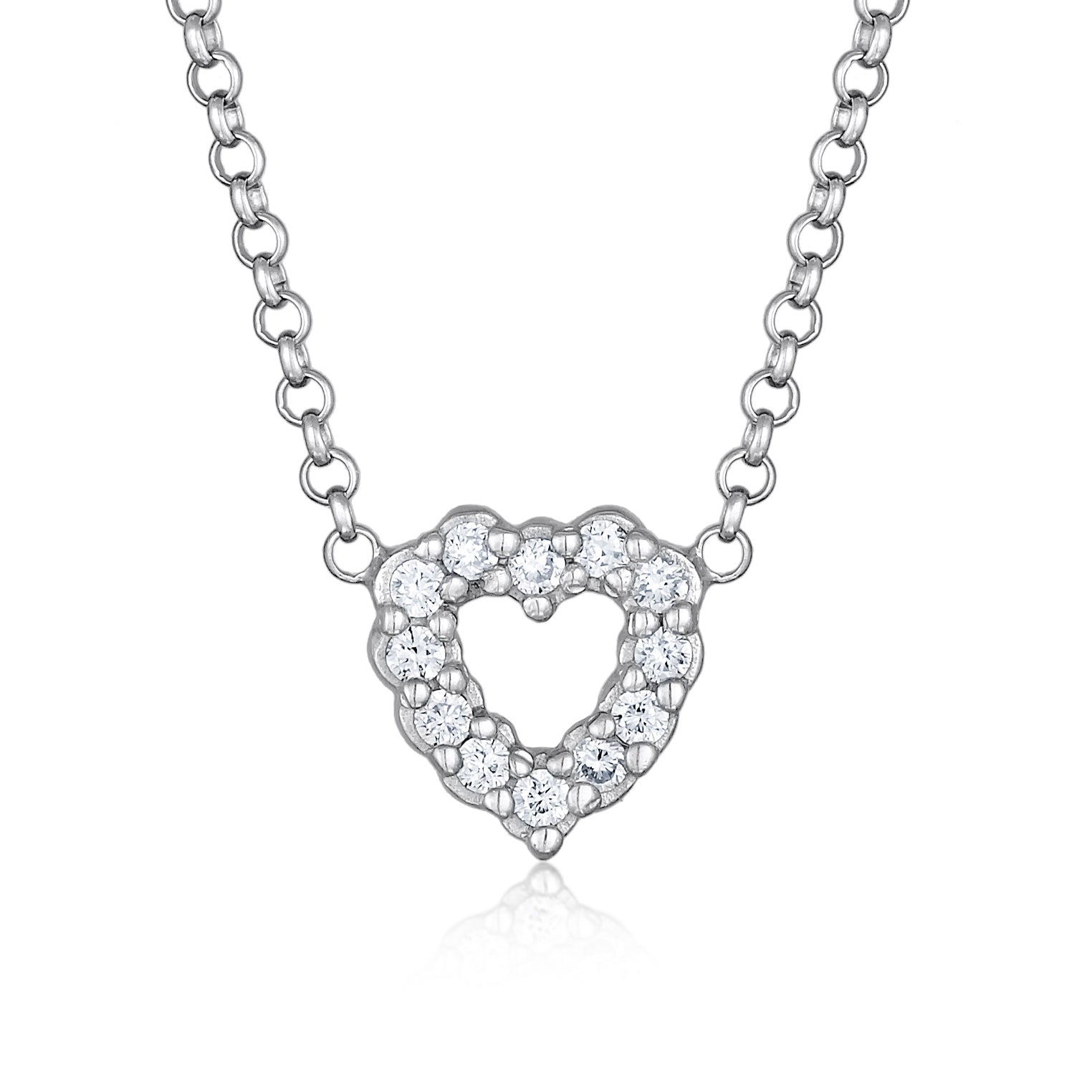 Silber - Elli DIAMONDS | Halskette Herz | Laborgezüchteter Diamant (Weiß, 0.018 ct.) | 925er Sterling Silber