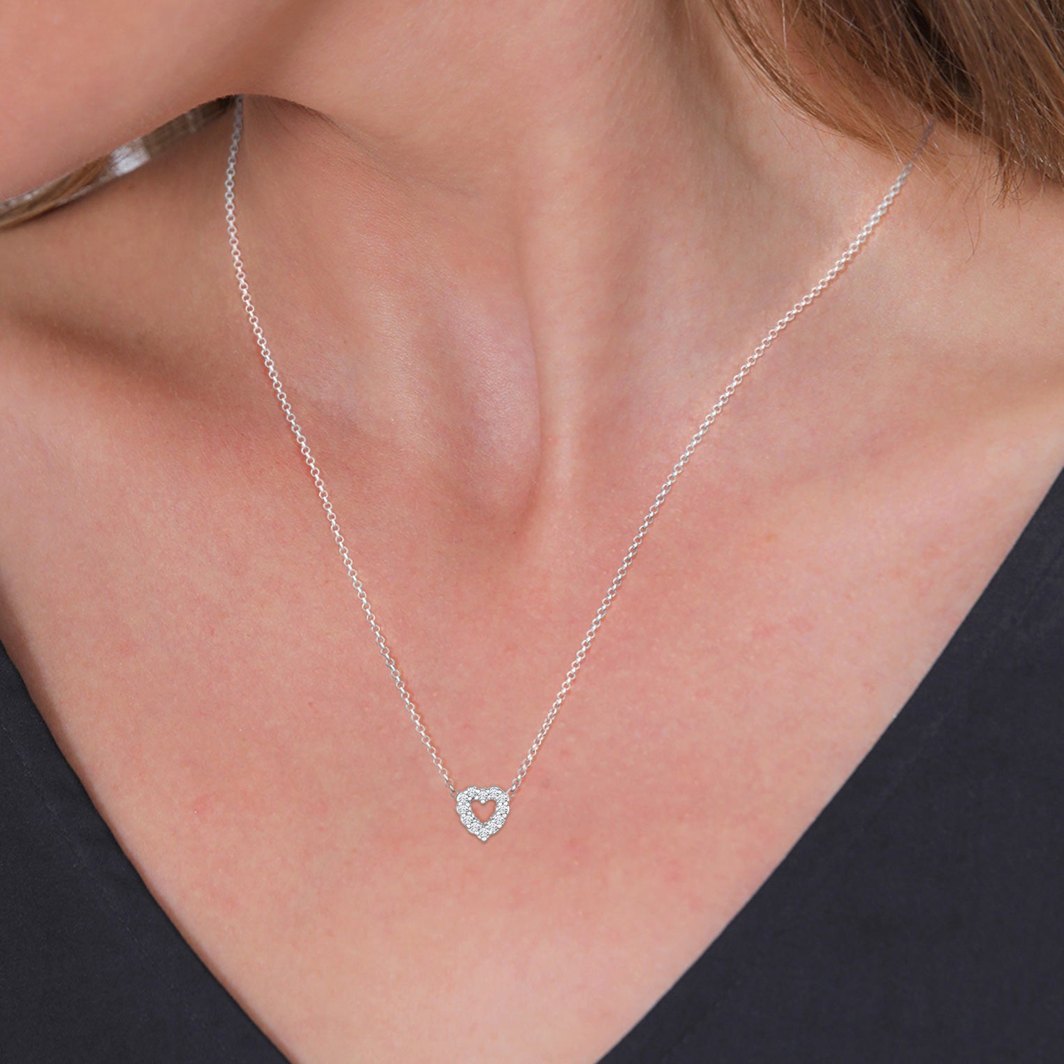 Silber - Elli DIAMONDS | Halskette Herz | Laborgezüchteter Diamant (Weiß, 0.018 ct.) | 925er Sterling Silber