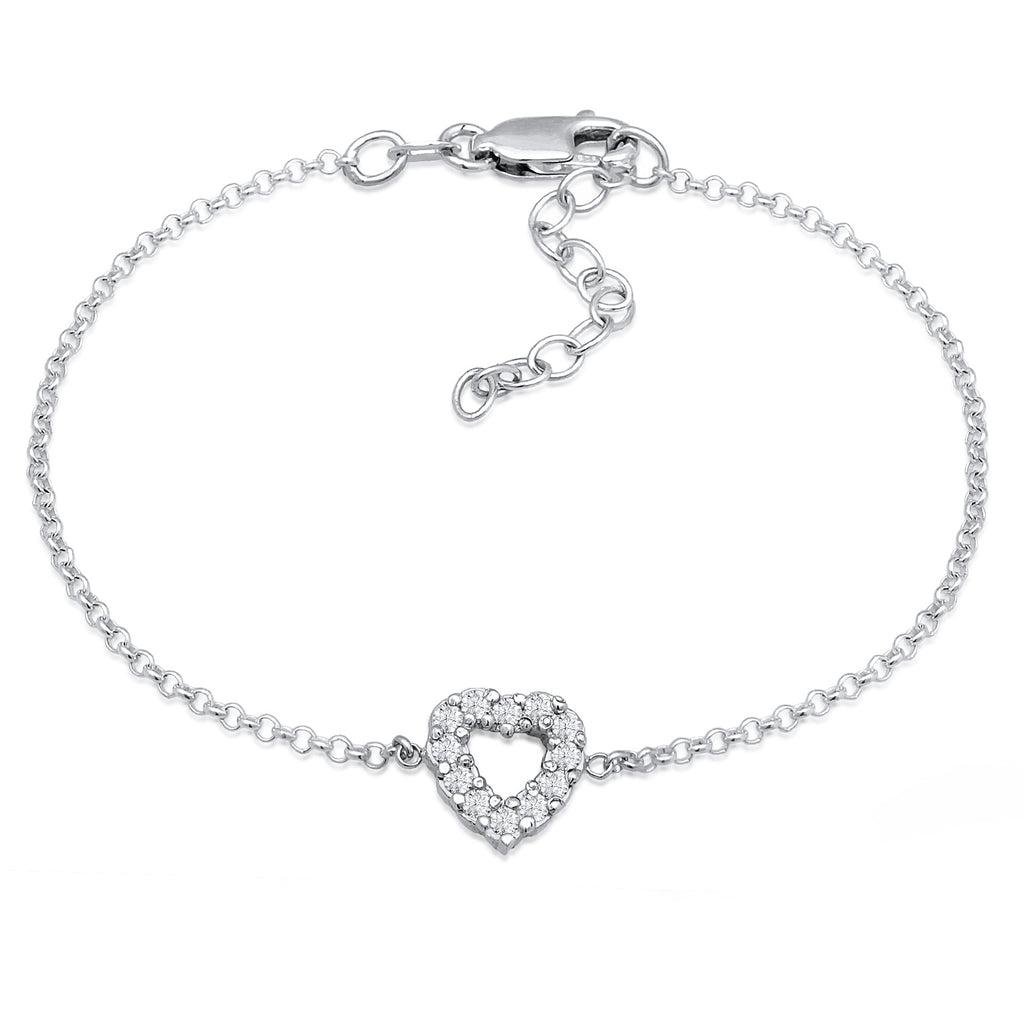 Silber - Elli DIAMONDS | Armband Herz Anhänger | Laborgezüchteter Diamant (Weiß, 0.18) | 925er Sterling Silber