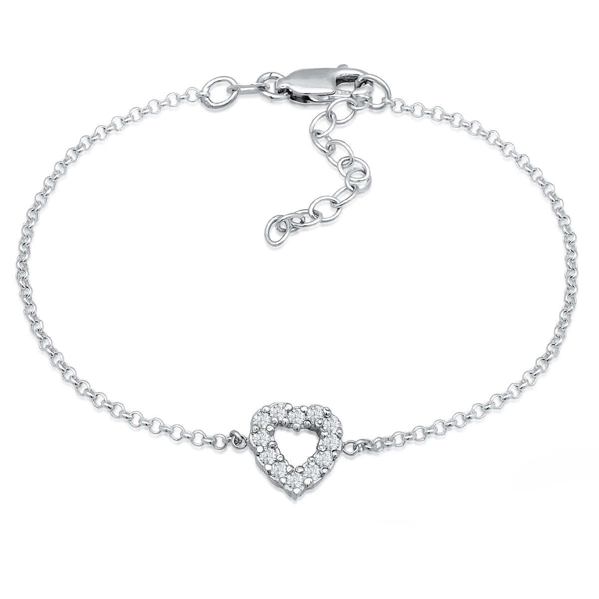 Silber - Elli DIAMONDS | Armband Herz Anhänger | Laborgezüchteter Diamant (Weiß, 0.18) | 925er Sterling Silber