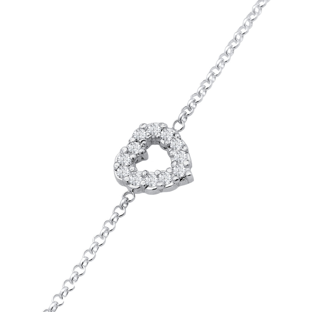 Silber - Elli DIAMONDS | Armband Herz Anhänger | Laborgezüchteter Diamant (Weiß, 0.18) | 925er Sterling Silber