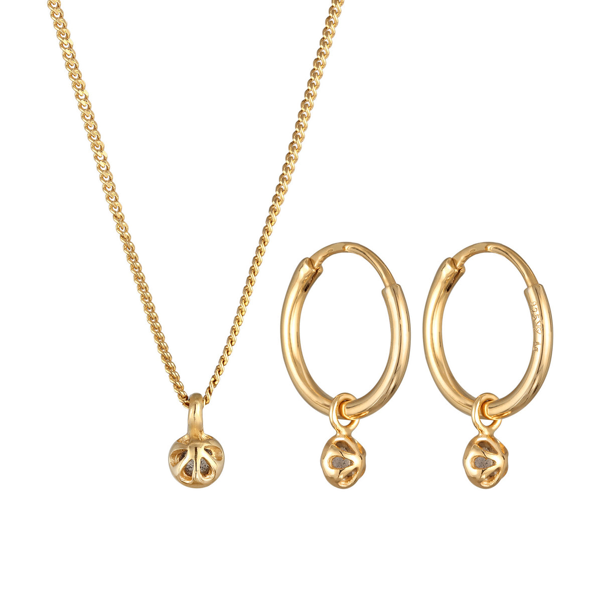 Gold - Elli PREMIUM | Schmuckset Solitär | Labradorit (Grau) | 925er Sterling Silber Vergoldet