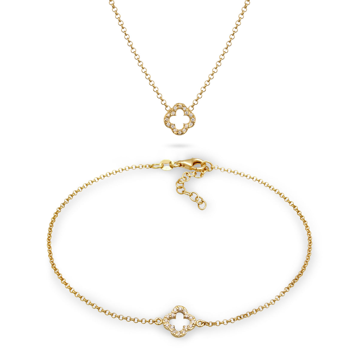 Pavé Clover Halskette & Armband Schmuck Set