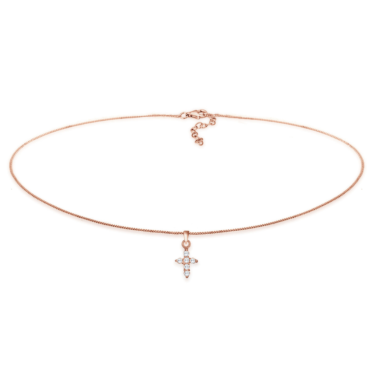 Rosa - Elli | Choker Kreuz | Zirkonia (Weiß) | 925 Sterling Silber Rosévergoldet