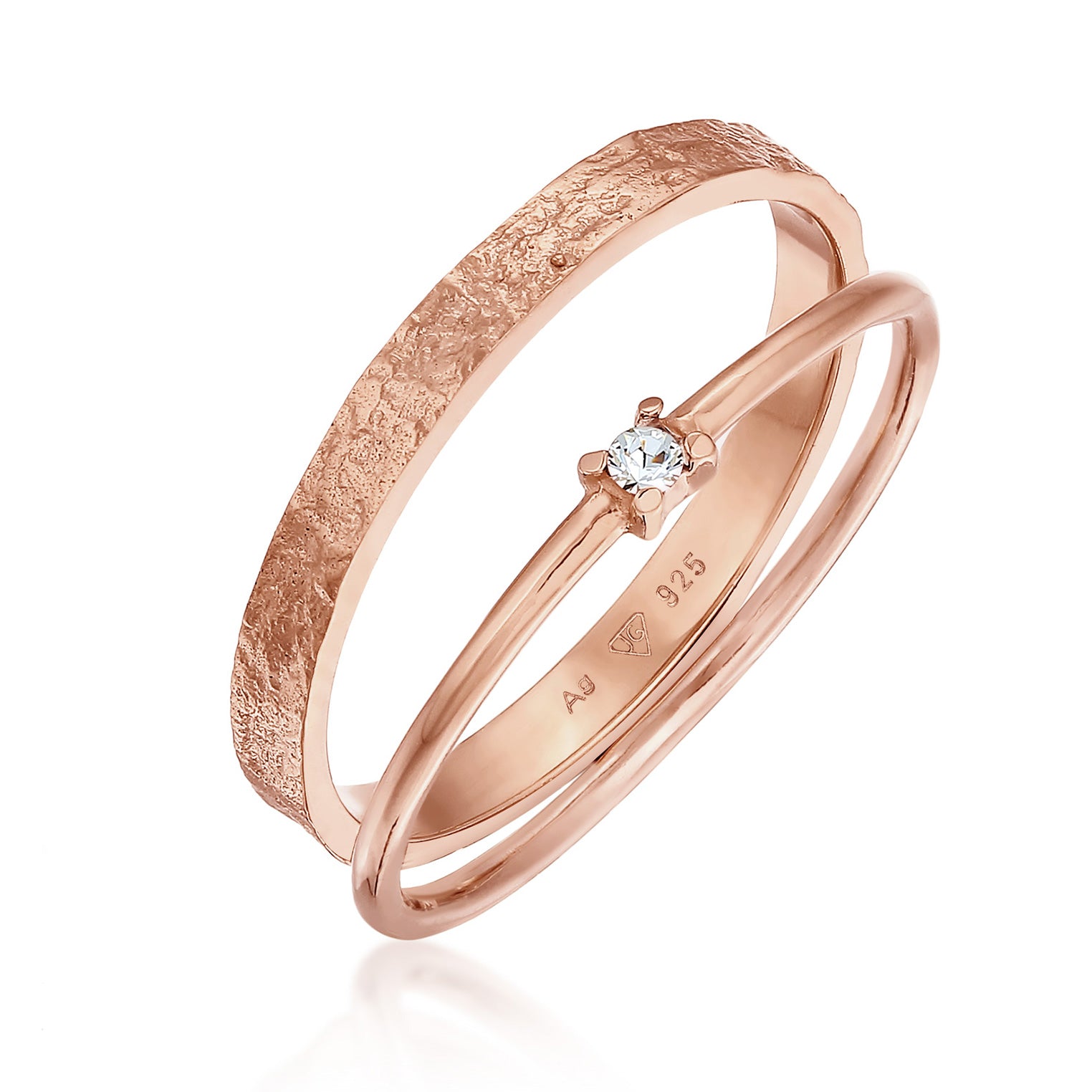 Roségold - Elli | Bandring Set Solitär | Mit Kristallen von Swarovski® (Weiß) | 925er Sterling Silber Rosévergoldet