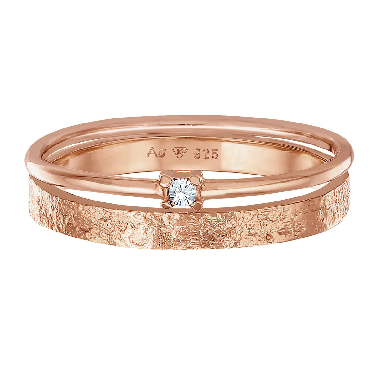 Roségold - Elli | Bandring Set Solitär | Mit Kristallen von Swarovski® (Weiß) | 925er Sterling Silber Rosévergoldet