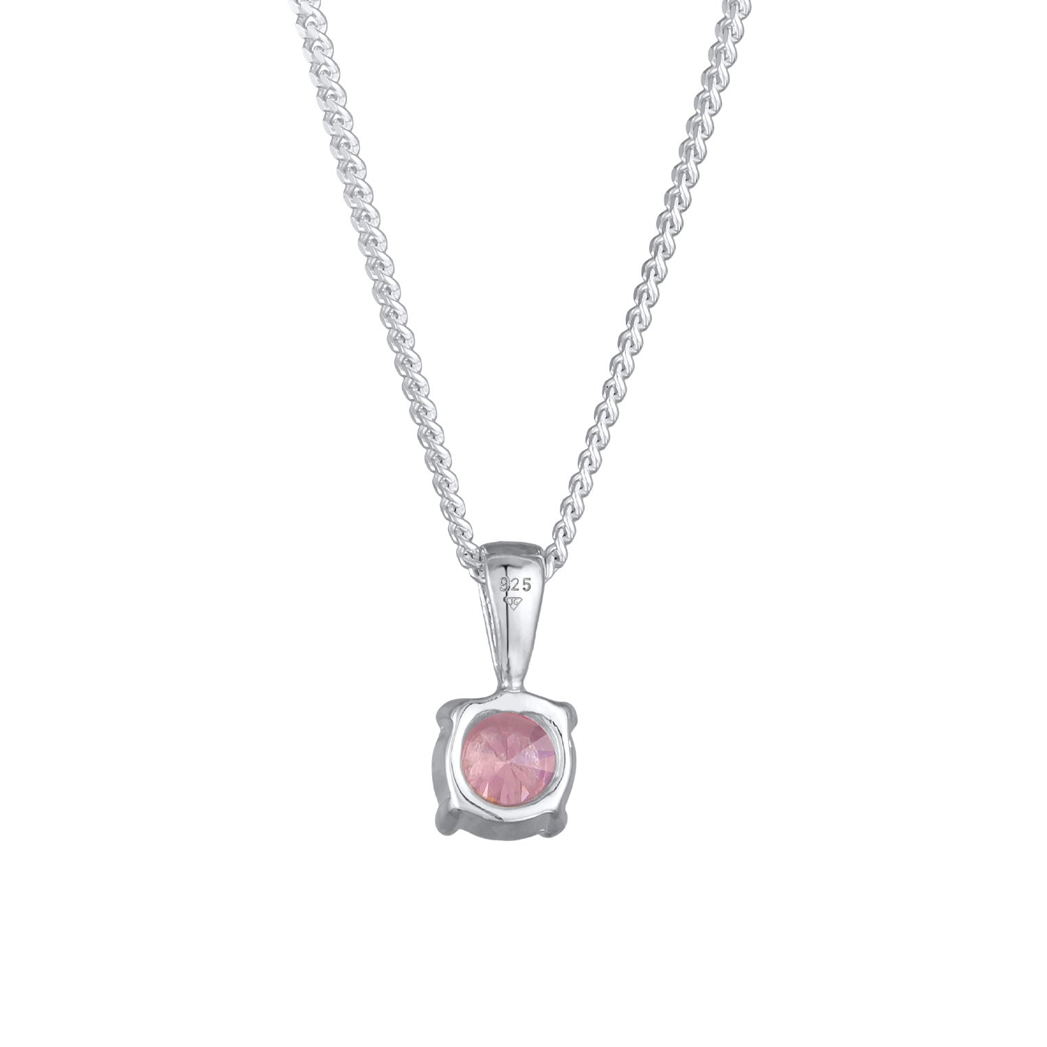 Silber - Elli | Solitär-Halskette | Zirkonia (Rosa) | 925er Sterling Silber