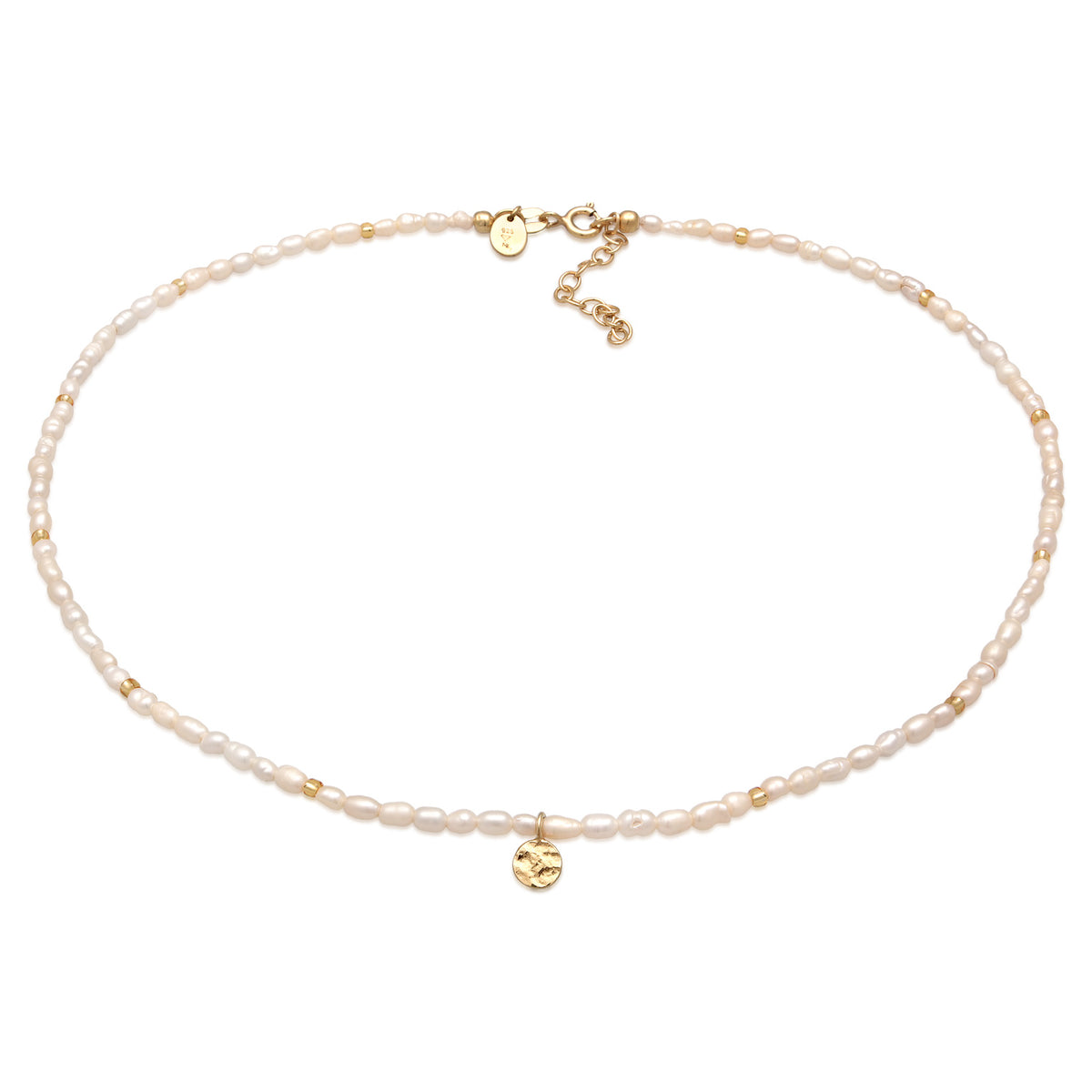 Weiß - Elli PREMIUM | Choker Plättchen| Süßwasserperlen | 925er Sterling Silber Vergoldet
