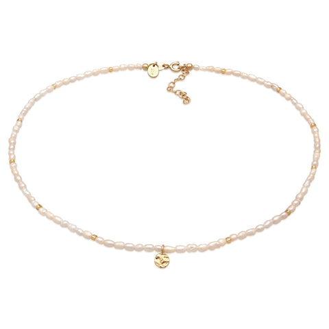 Weiß - Elli PREMIUM | Choker Plättchen| Süßwasserperlen | 925er Sterling Silber Vergoldet