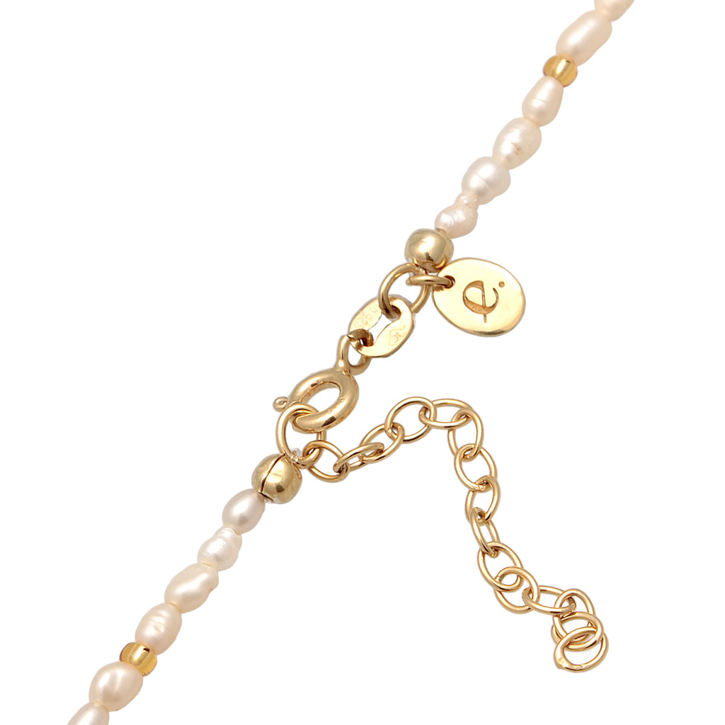 Weiß - Elli PREMIUM | Choker Plättchen| Süßwasserperlen | 925er Sterling Silber Vergoldet