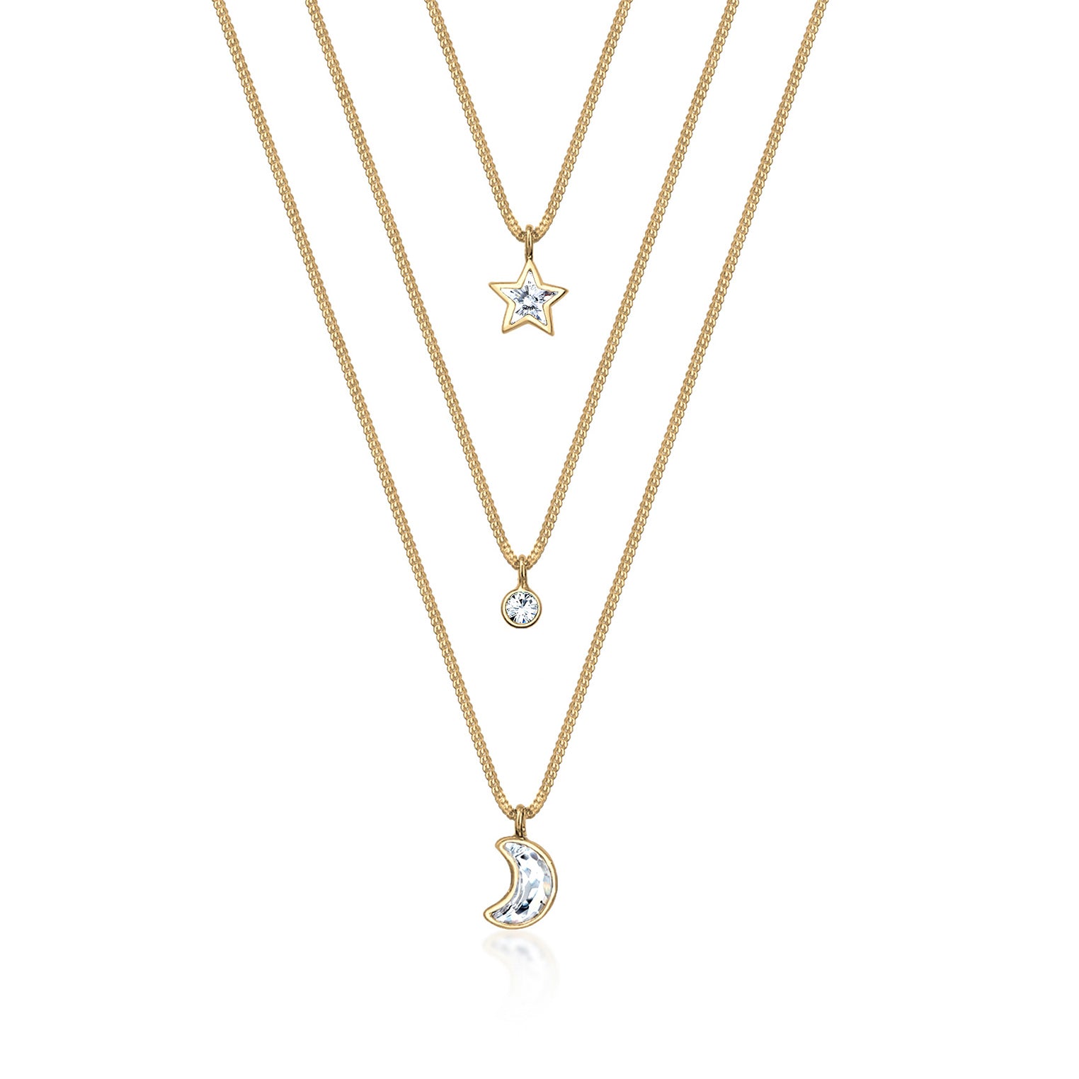 Gold - Elli | Layer-Halskette Astro | Mit Kristallen von Swarovski® (Weiß) | 925er Sterling Silber Vergoldet