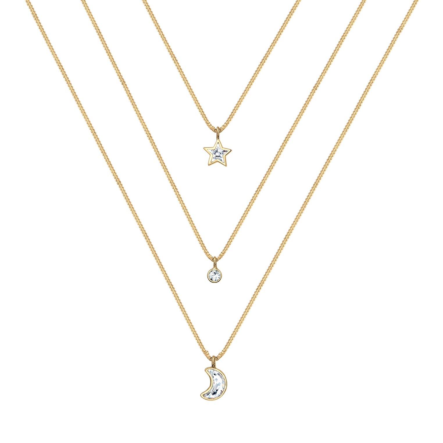 Gold - Elli | Layer-Halskette Astro | Mit Kristallen von Swarovski® (Weiß) | 925er Sterling Silber Vergoldet
