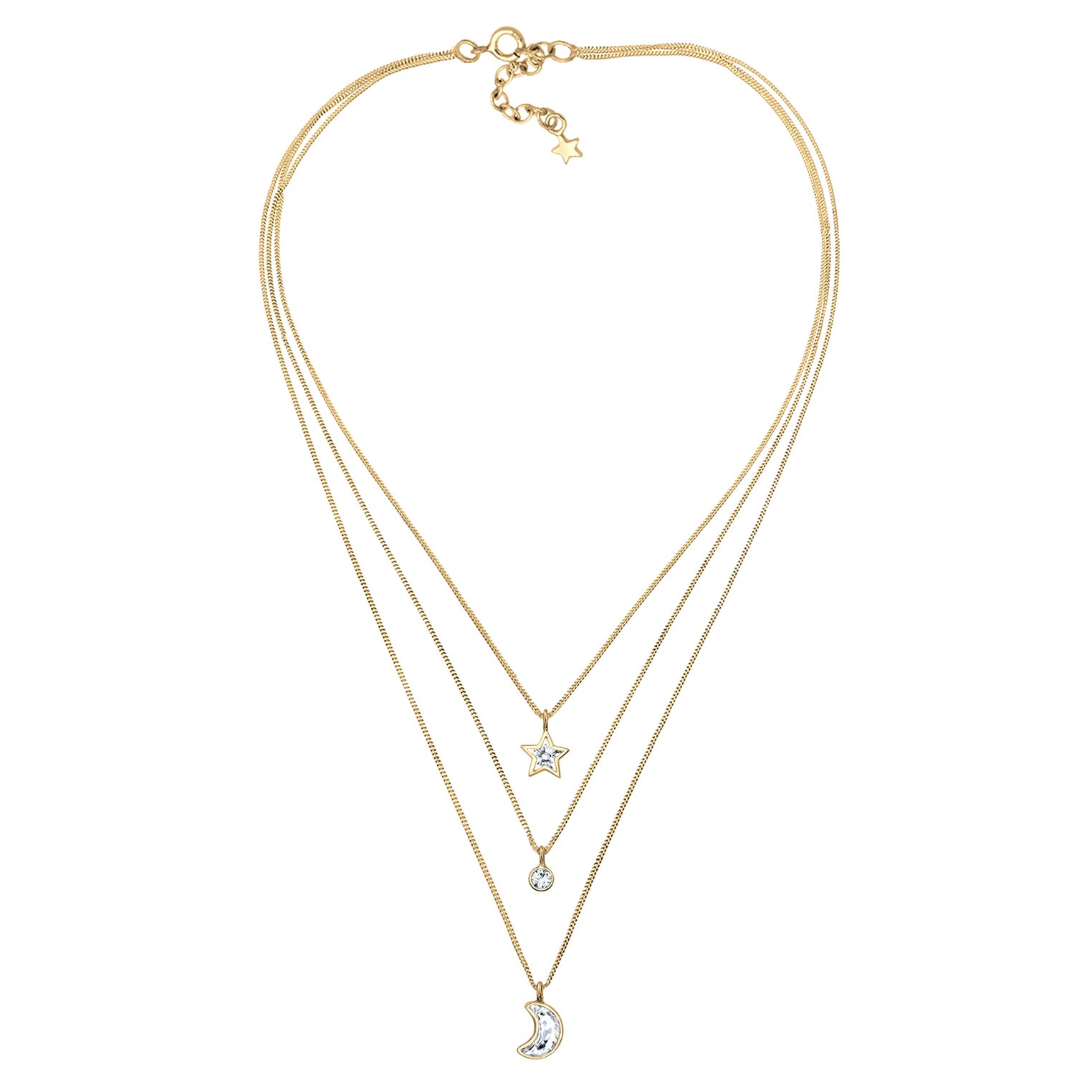 Gold - Elli | Layer-Halskette Astro | Mit Kristallen von Swarovski® (Weiß) | 925er Sterling Silber Vergoldet