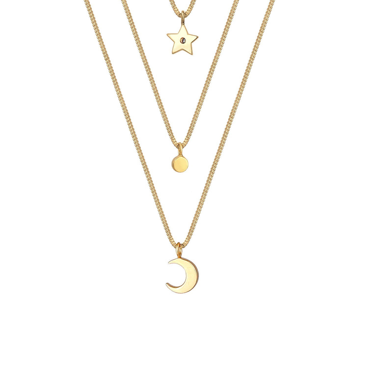 Gold - Elli | Layer-Halskette Astro | Mit Kristallen von Swarovski® (Weiß) | 925er Sterling Silber Vergoldet