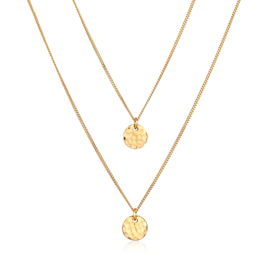 Gold - Elli | Layer-Halskette Plättchen | 925er Sterling Silber Vergoldet