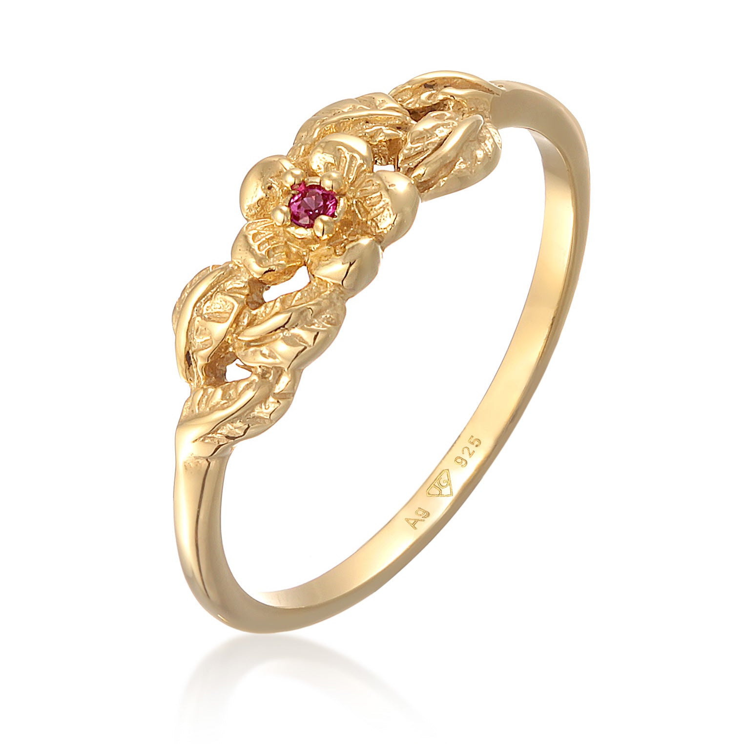 Gold - Elli | Ring Elegant | Synth. Rubin (Rot) | 925er Sterling Silber Vergoldet
