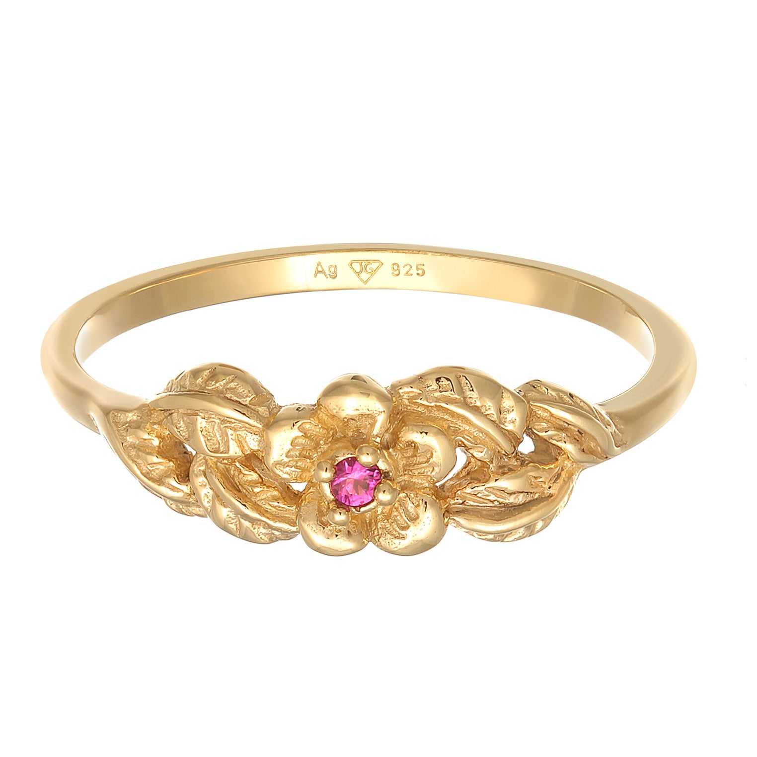 Gold - Elli | Ring Elegant | Synth. Rubin (Rot) | 925er Sterling Silber Vergoldet