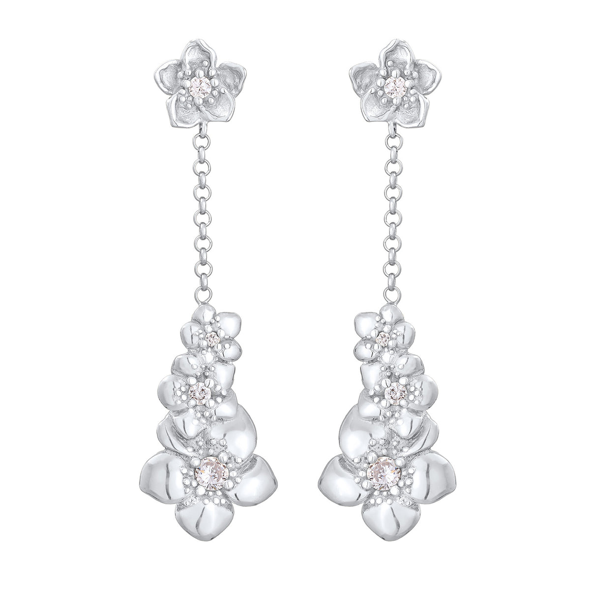 Silber - Elli | Ohrhänger Blumen | Zirkonia (Weiß) | 925er Sterling Silber
