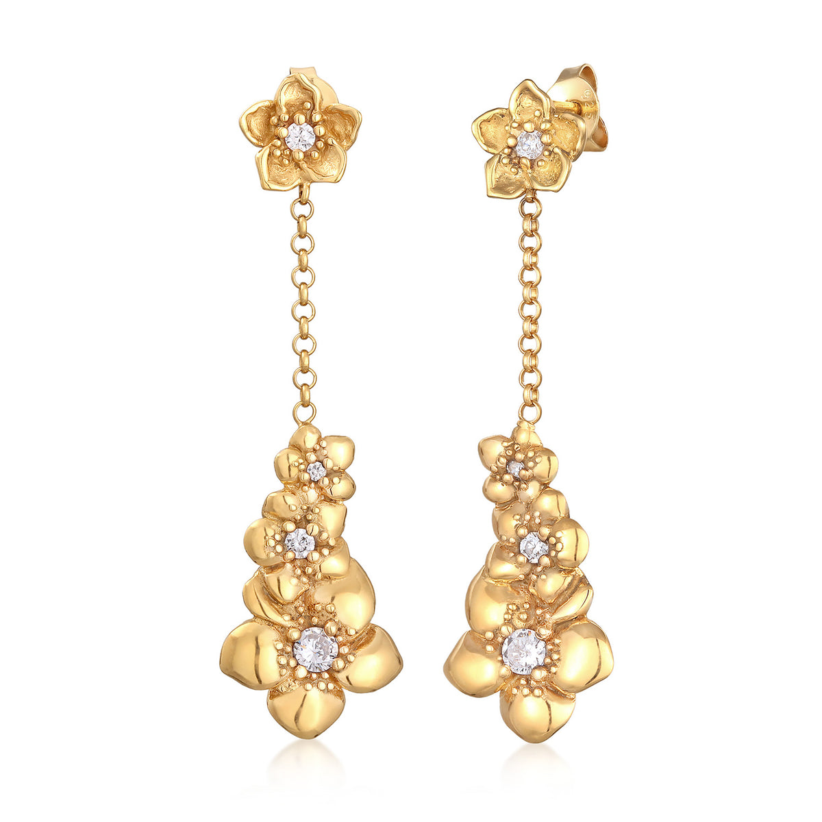 Gold - Elli | Ohrhänger Blumen | Zirkonia (Weiß) | 925er Sterling Silber Vergoldet