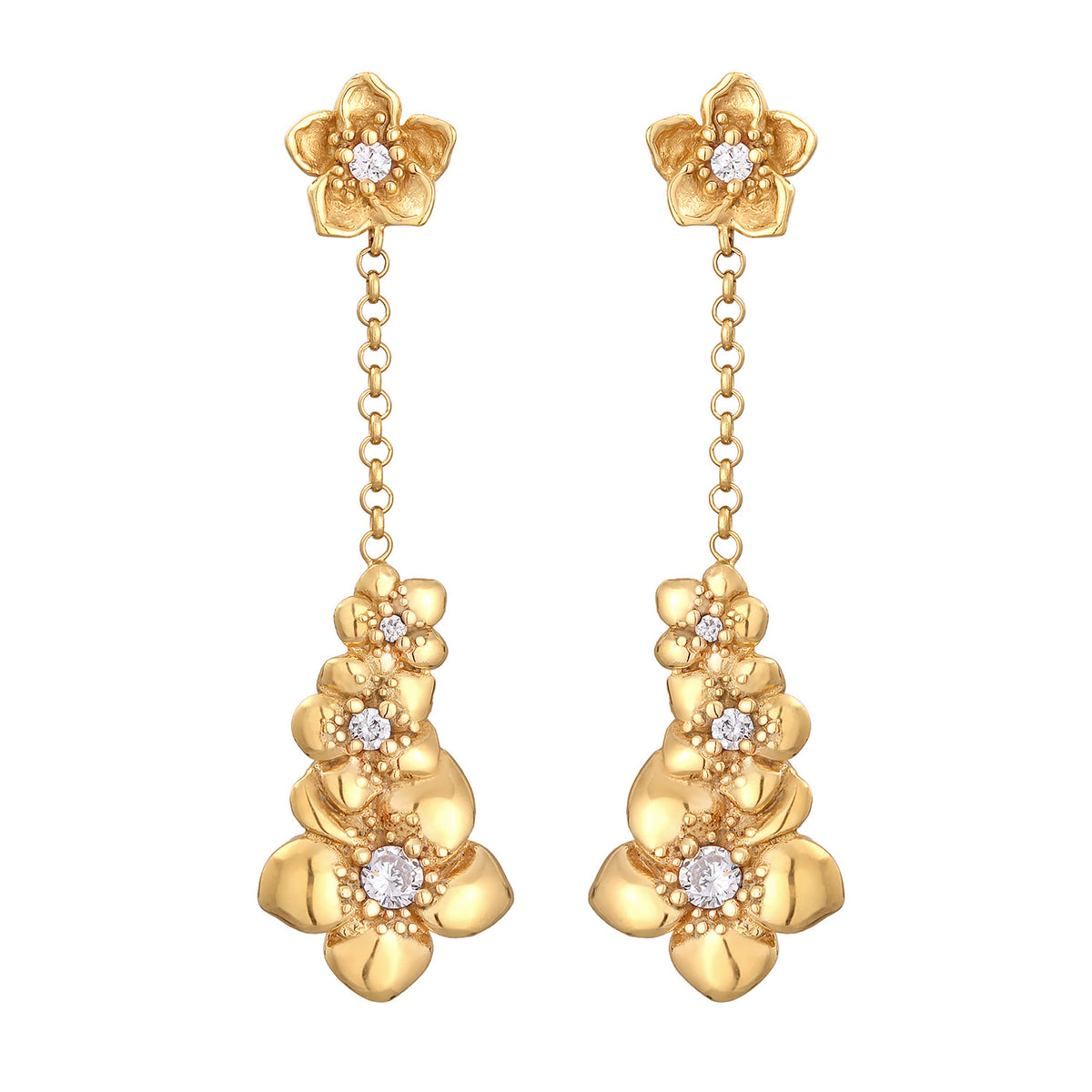 Gold - Elli | Ohrhänger Blumen | Zirkonia (Weiß) | 925er Sterling Silber Vergoldet