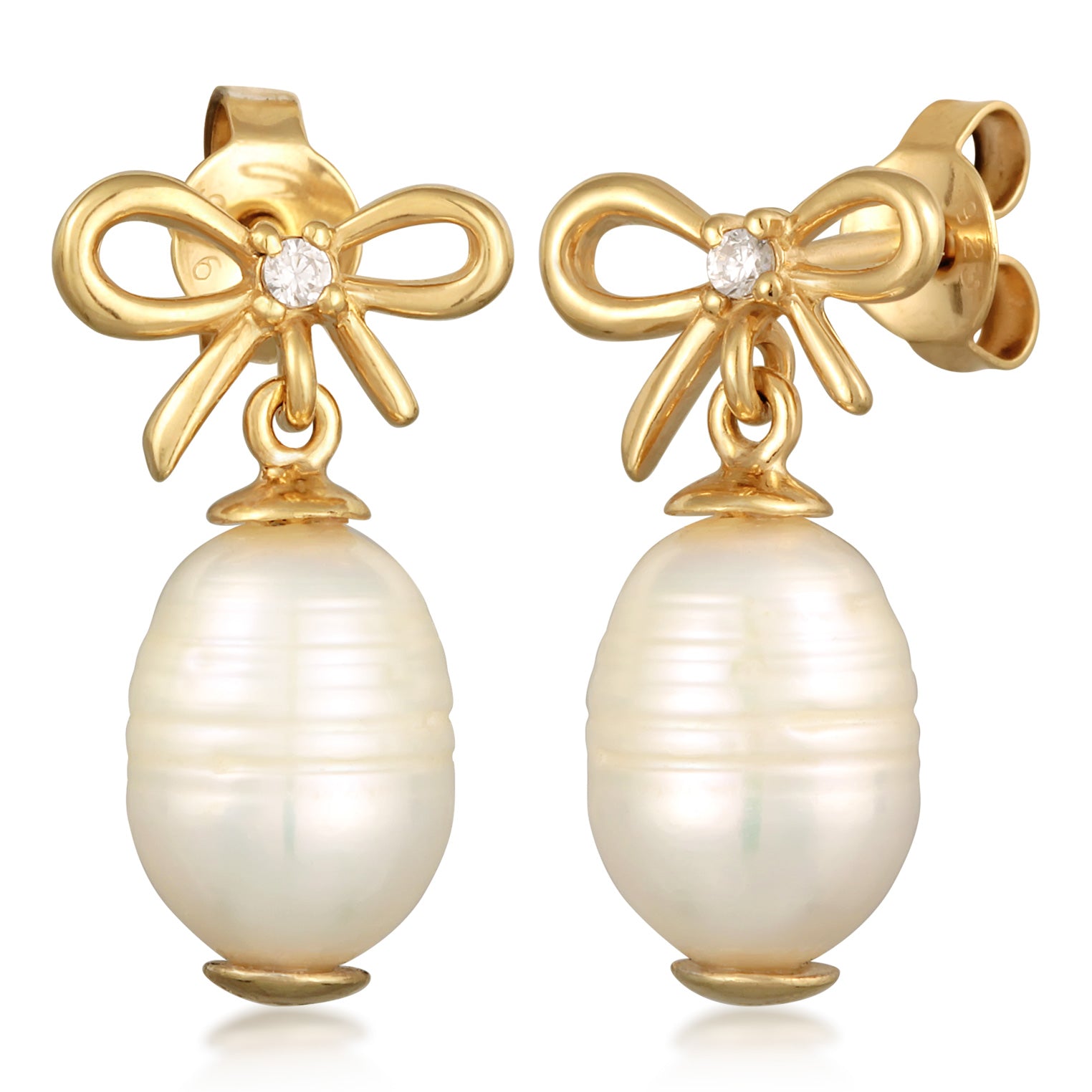 Gold - Elli PREMIUM | Ohrhänger Schleife | Süßwasserperle, Zirkonia (Weiß) | 925er Sterling Silber Vergoldet