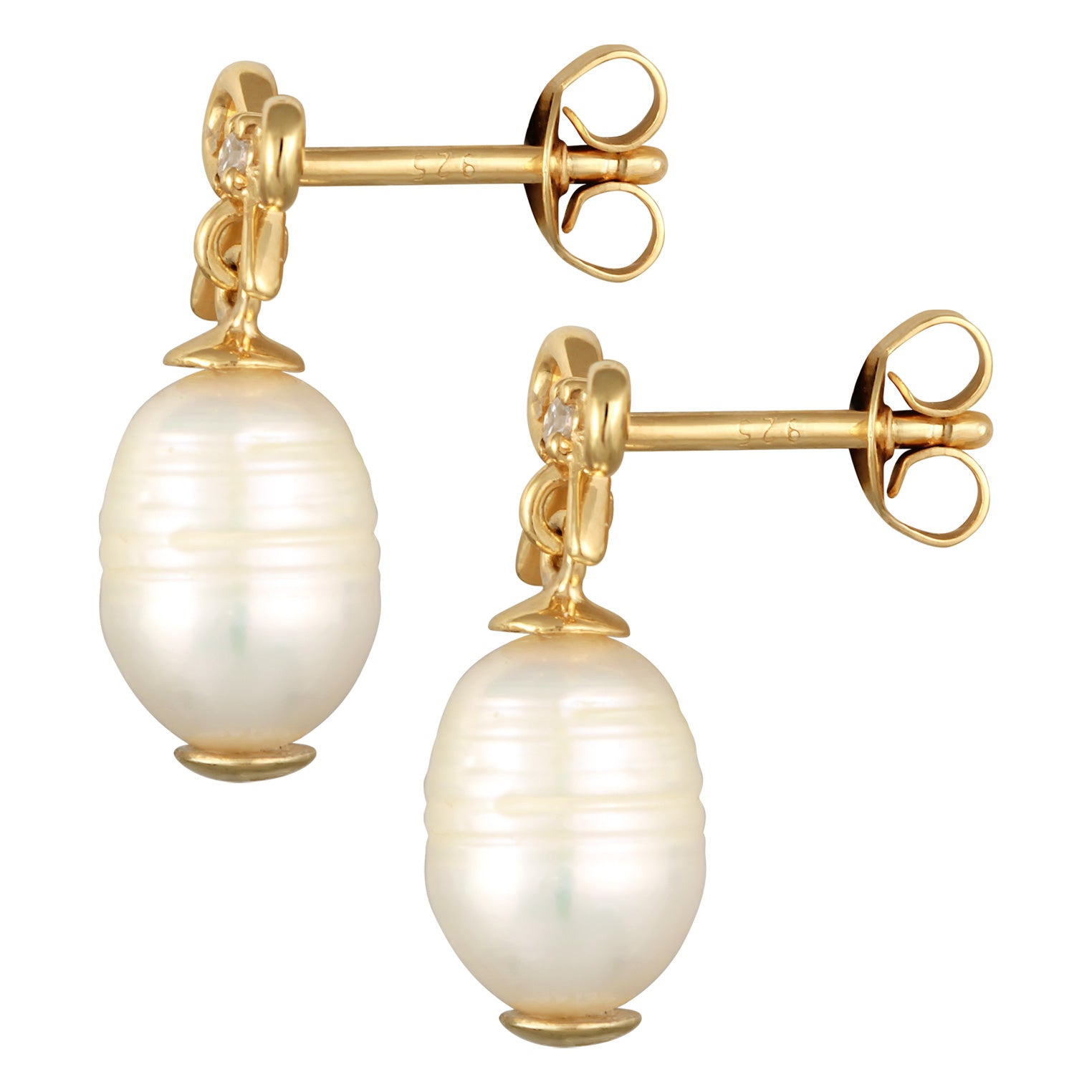 Gold - Elli PREMIUM | Ohrhänger Schleife | Süßwasserperle, Zirkonia (Weiß) | 925er Sterling Silber Vergoldet