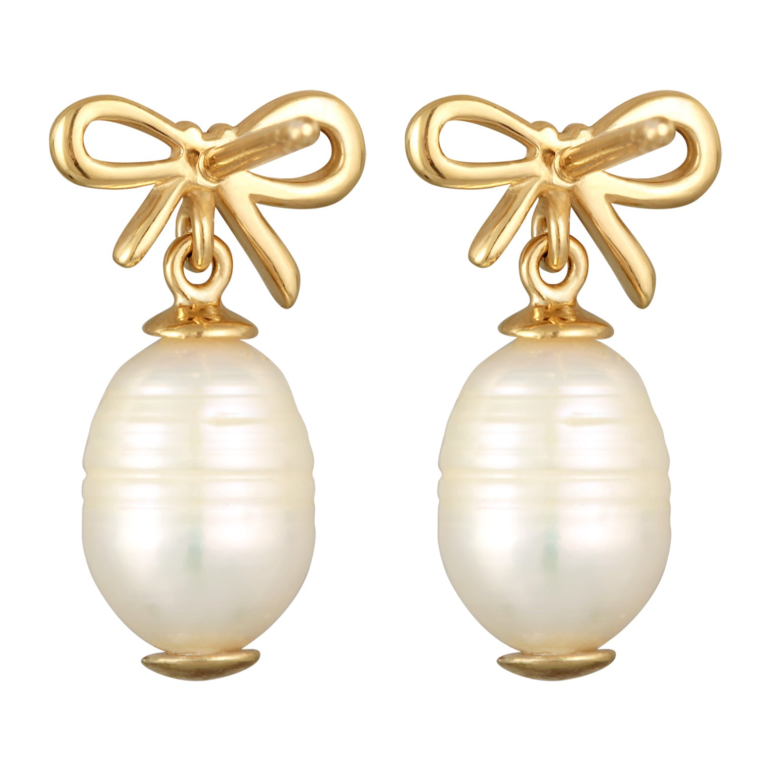 Gold - Elli PREMIUM | Ohrhänger Schleife | Süßwasserperle, Zirkonia (Weiß) | 925er Sterling Silber Vergoldet