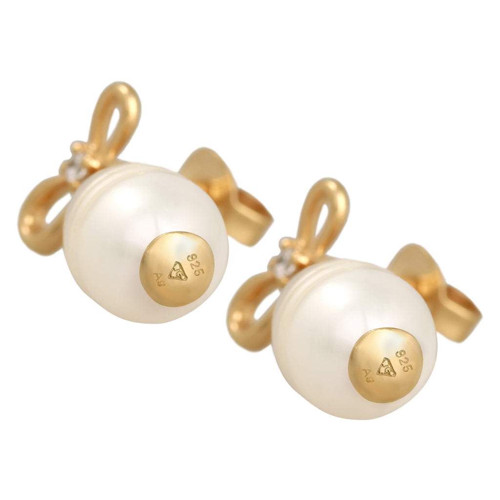 Gold - Elli PREMIUM | Ohrhänger Schleife | Süßwasserperle, Zirkonia (Weiß) | 925er Sterling Silber Vergoldet