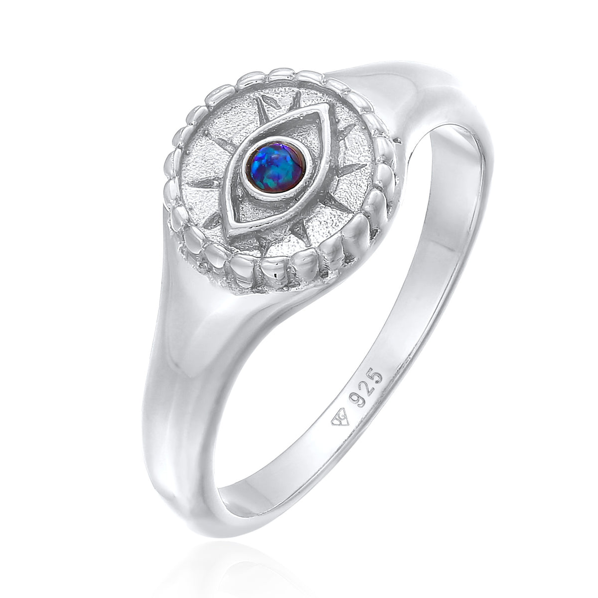 Silber - Elli | Siegelring Evil Eye | Synth. Opal (Blau) | 925er Sterling Silber