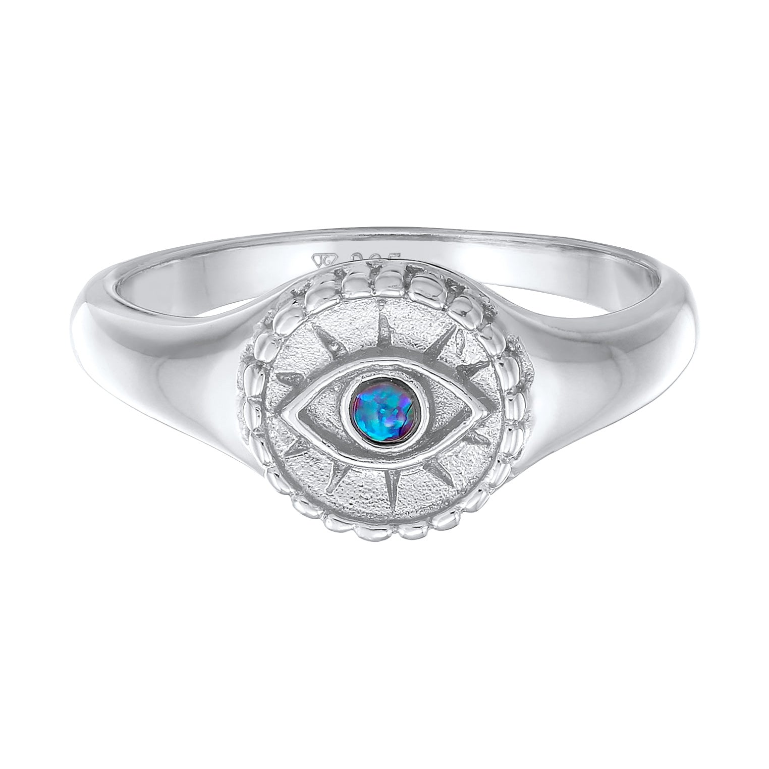 Silber - Elli | Siegelring Evil Eye | Synth. Opal (Blau) | 925er Sterling Silber