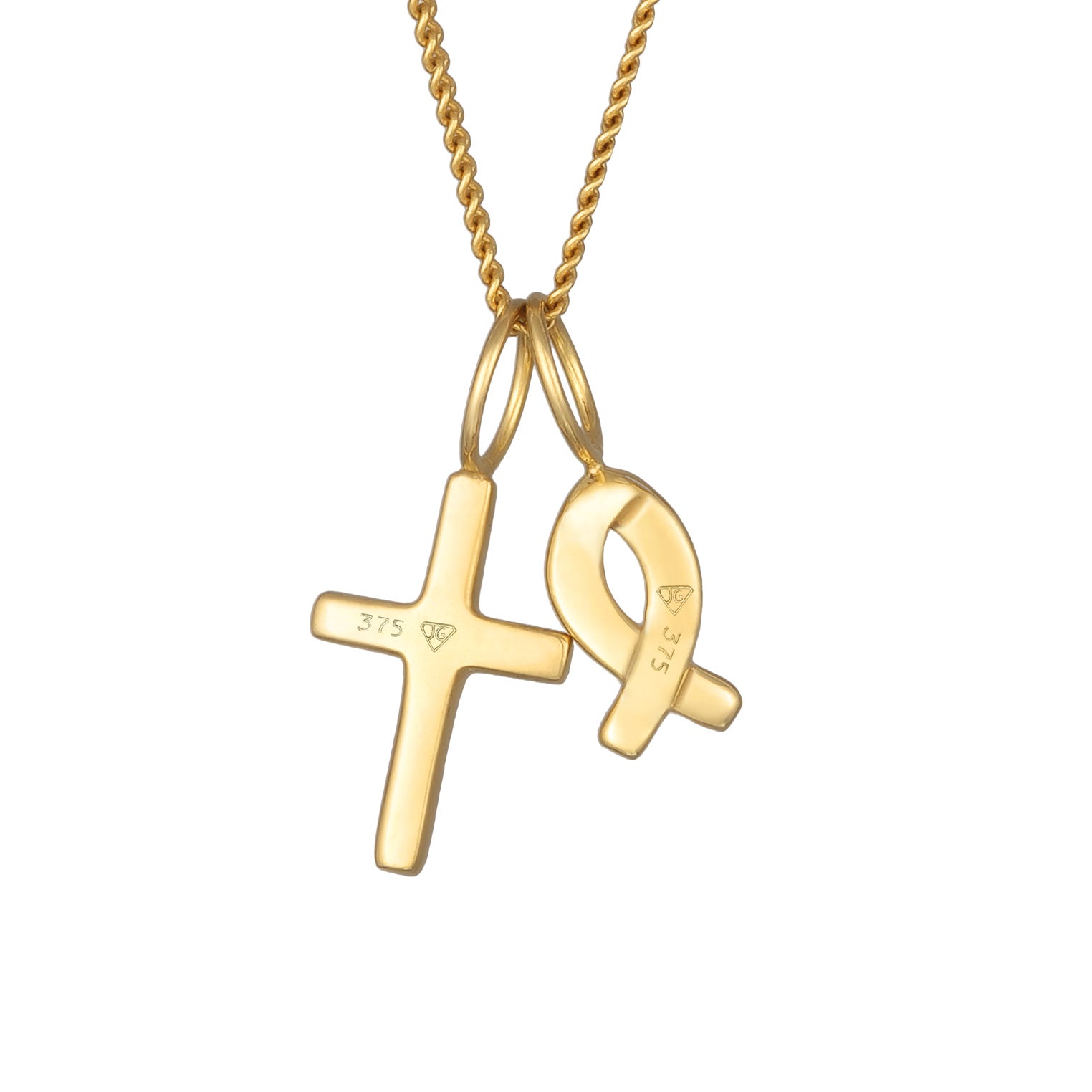 Gold - Elli PREMIUM | Halskette Fisch Kreuz | 375er Gelbgold