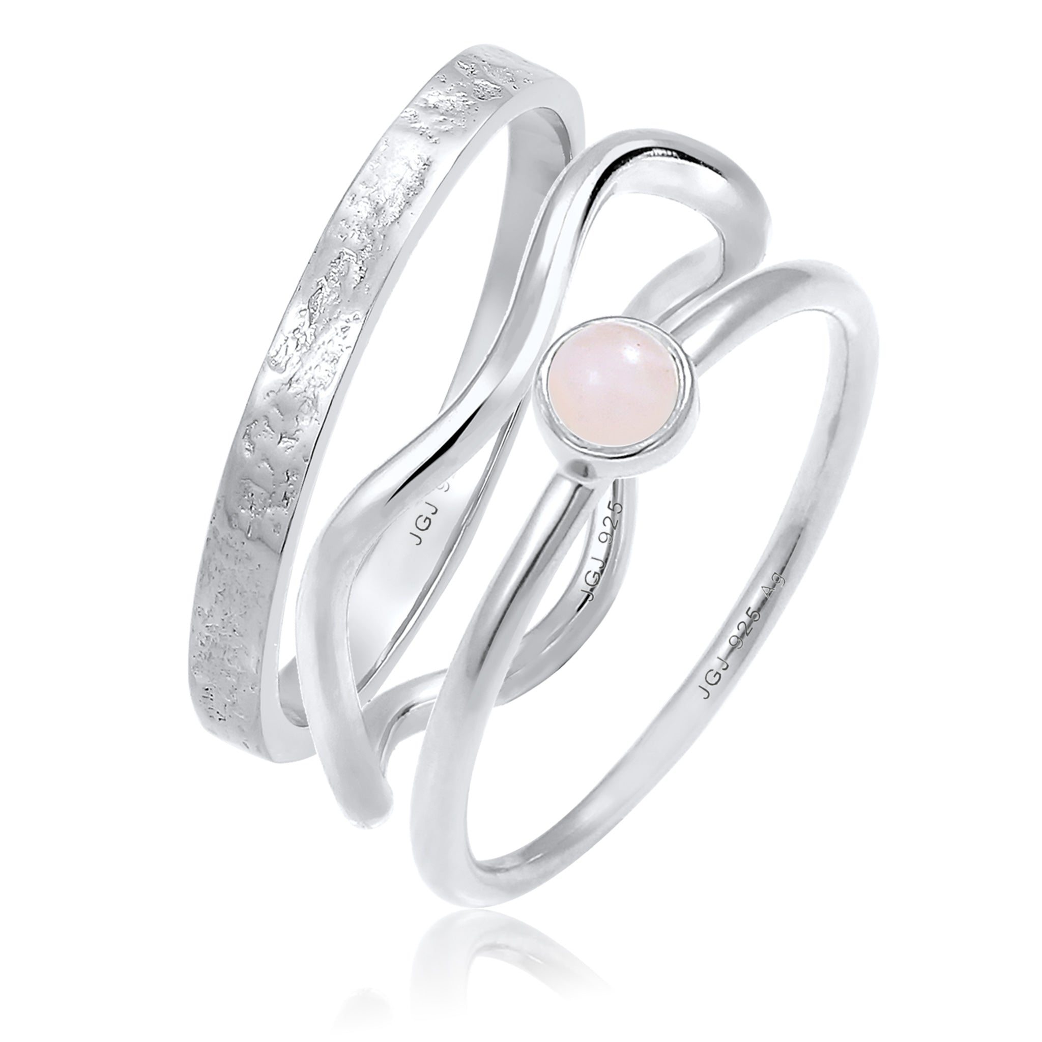 Silber - Elli PREMIUM | Solitär-Ringset | Opal Pink | 925er Sterling Silber