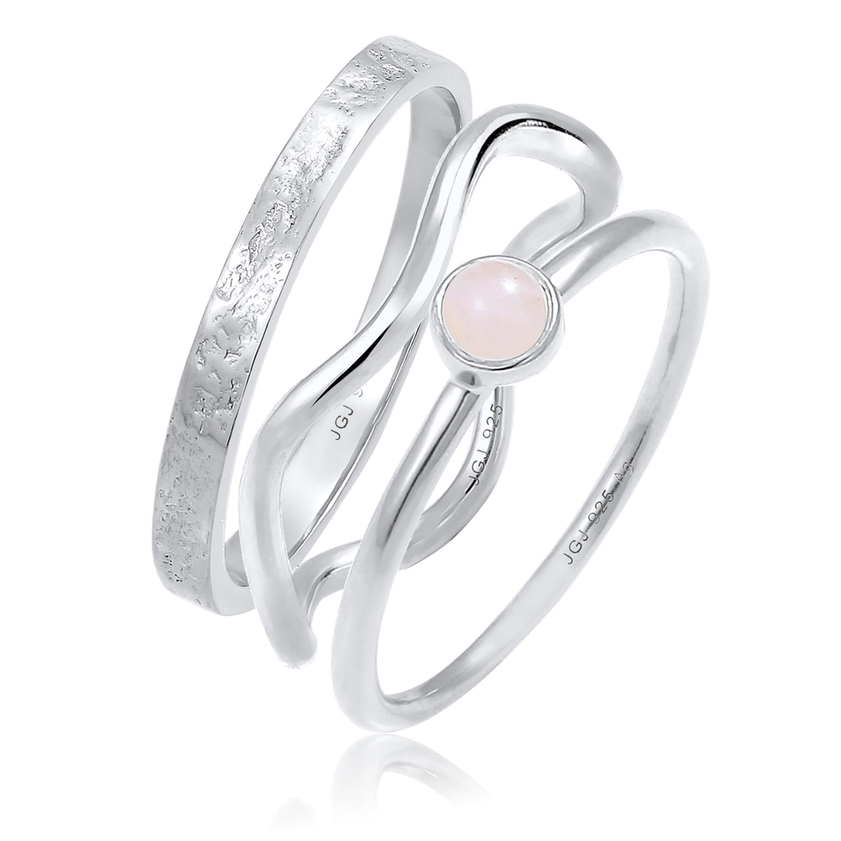 Silber - Elli PREMIUM | Solitär-Ringset | Opal Pink | 925er Sterling Silber