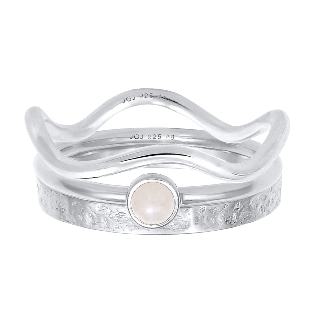 Silber - Elli PREMIUM | Solitär-Ringset | Opal Pink | 925er Sterling Silber