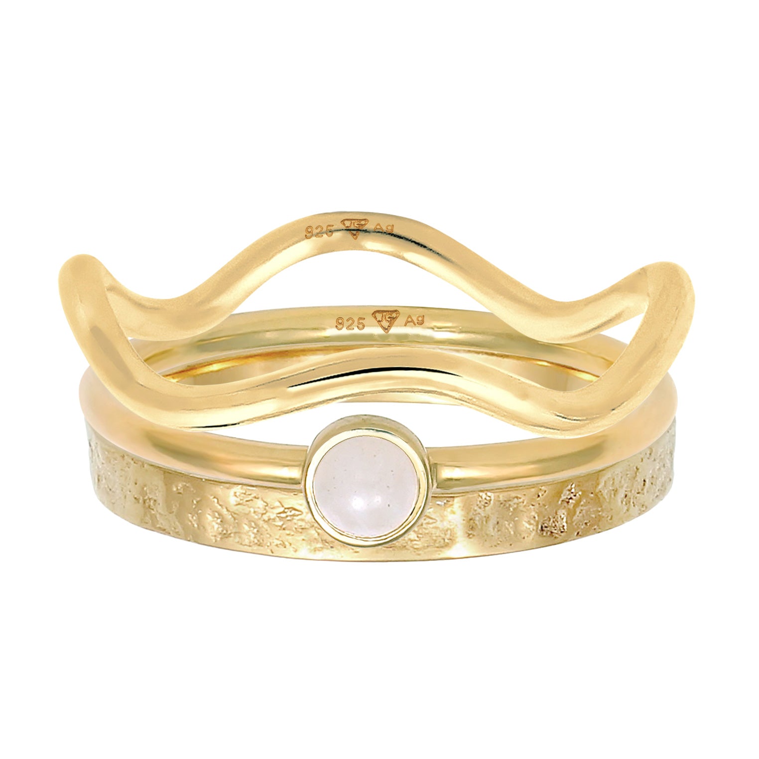 Gold - Elli PREMIUM | Solitär-Ringset | Opal Pink | 925er Sterling Silber Vergoldet
