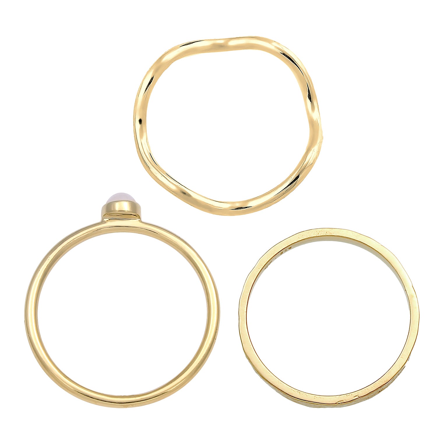 Gold - Elli PREMIUM | Solitär-Ringset |Quarz (Rosa)| 925er Sterling Silber Vergoldet