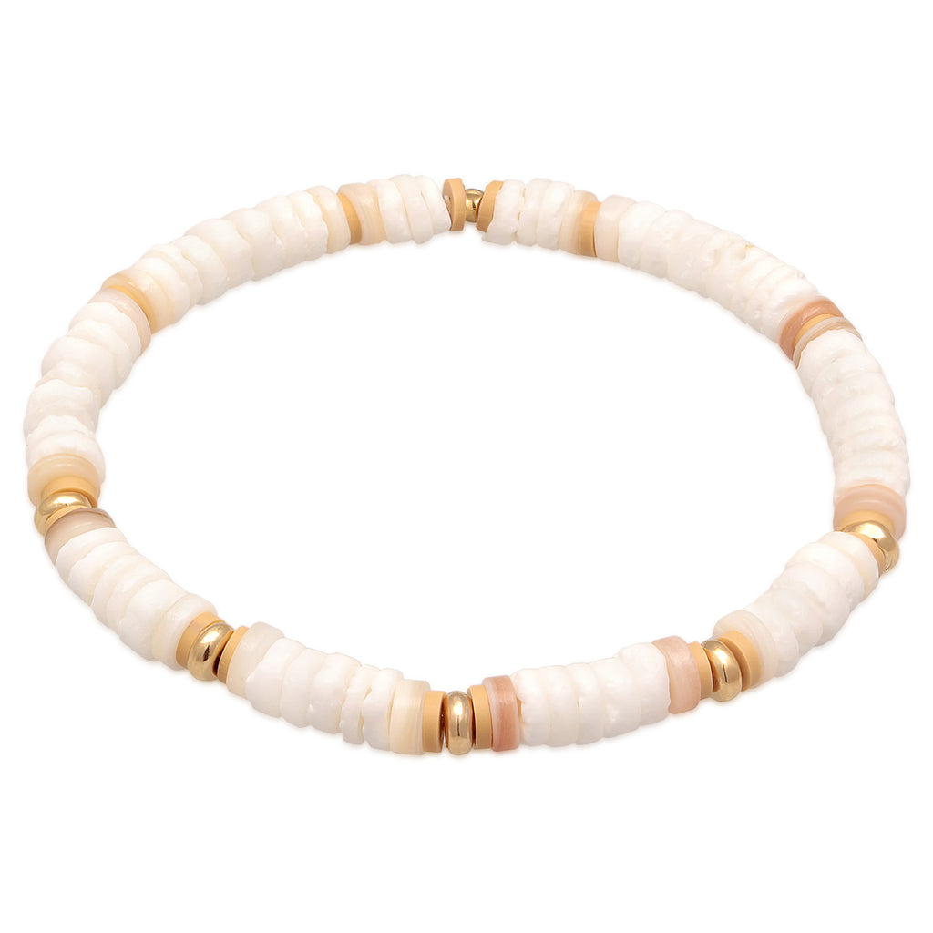 Weiß - Elli | Armband Surfer Style | Heishi Beads | 925er Sterling Silber Vergoldet
