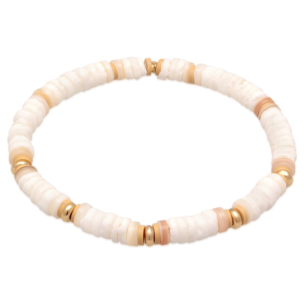 Weiß - Elli | Armband Surfer Style | Heishi Beads | 925er Sterling Silber Vergoldet