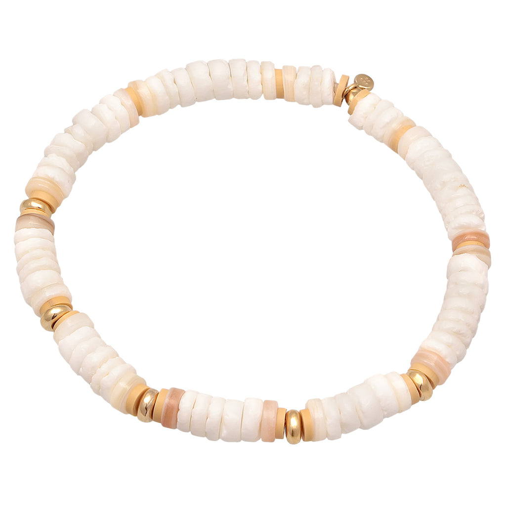 Weiß - Elli | Armband Surfer Style | Heishi Beads | 925er Sterling Silber Vergoldet