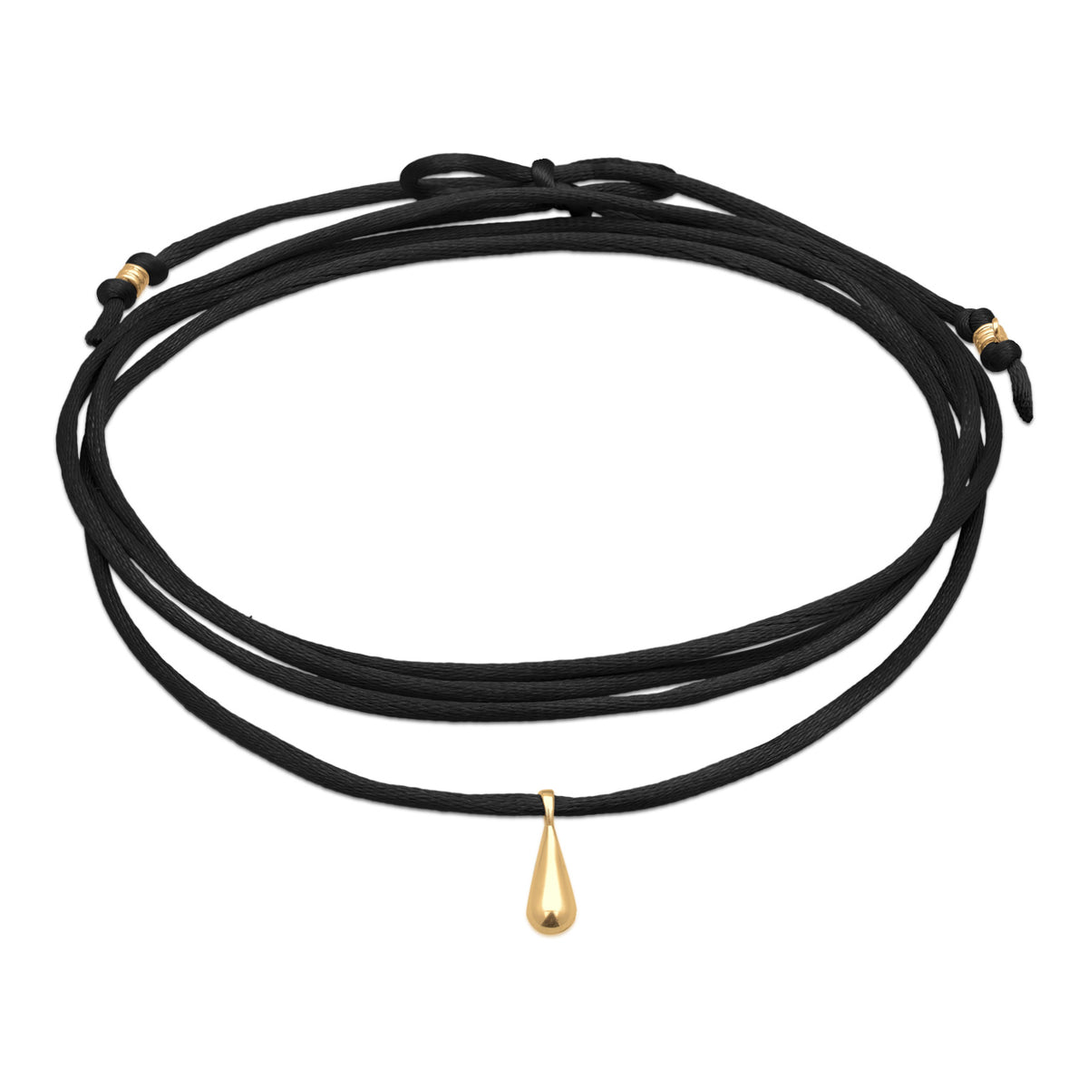 Schwarz - Elli | Choker Tropfen Anhänger | Satin (Schwarz) | 925er Sterling Silber Vergoldet