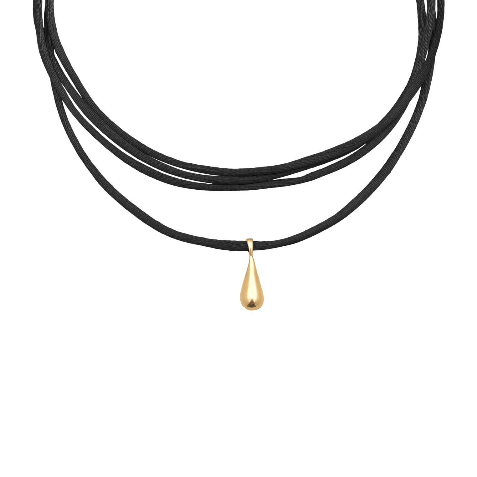 Schwarz - Elli | Choker Tropfen Anhänger | Satin (Schwarz) | 925er Sterling Silber Vergoldet