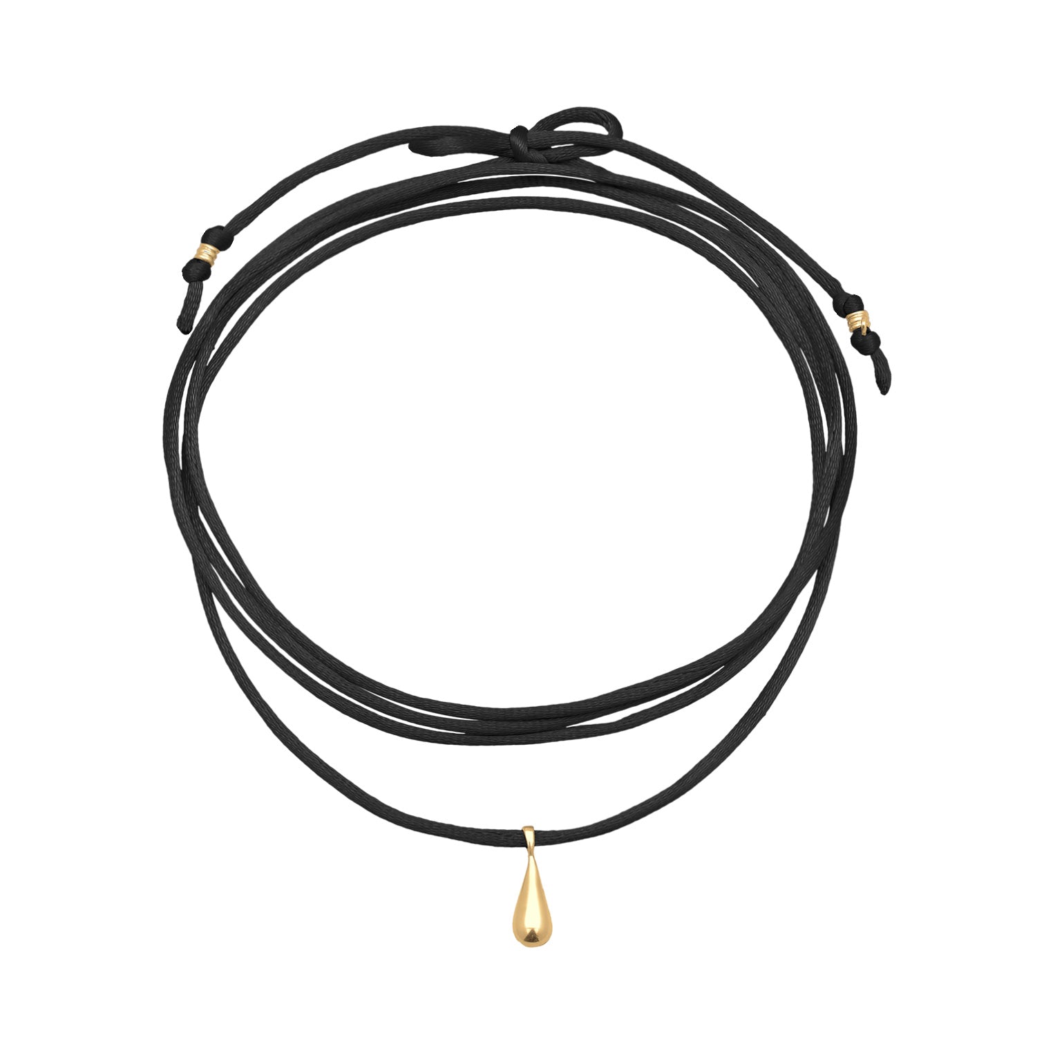 Schwarz - Elli | Choker Tropfen Anhänger | Satin (Schwarz) | 925er Sterling Silber Vergoldet