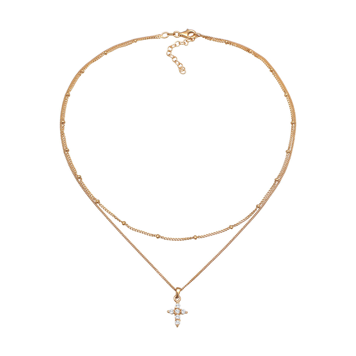 Gold - Elli | Layer-Halskette Kreuz | Zirkonia (Weiß) | 925er Sterling Silber Vergoldet