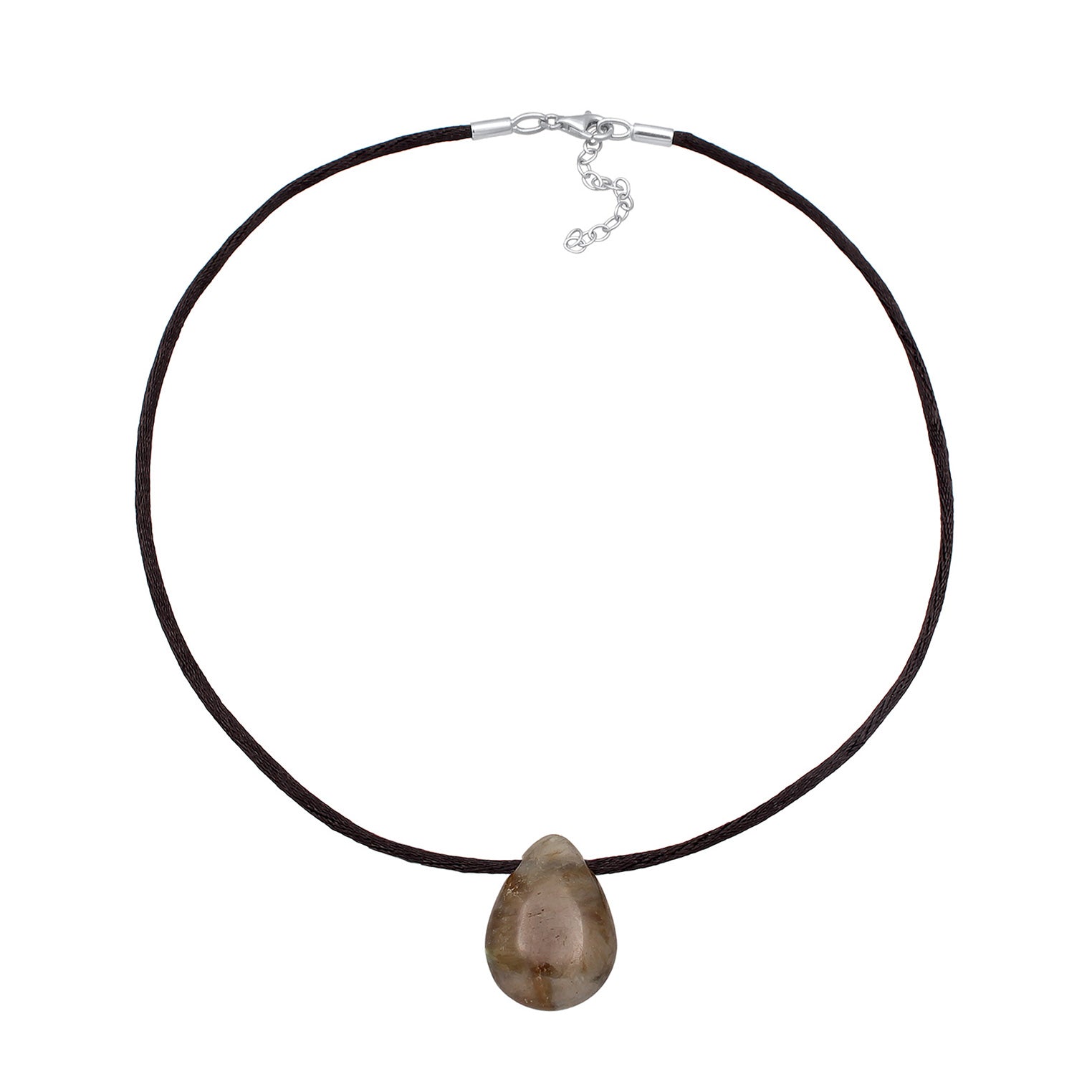 Grau - Elli PREMIUM | Choker Tropfen | Satin, Labaradorit (Grau) | 925er Sterling Silber