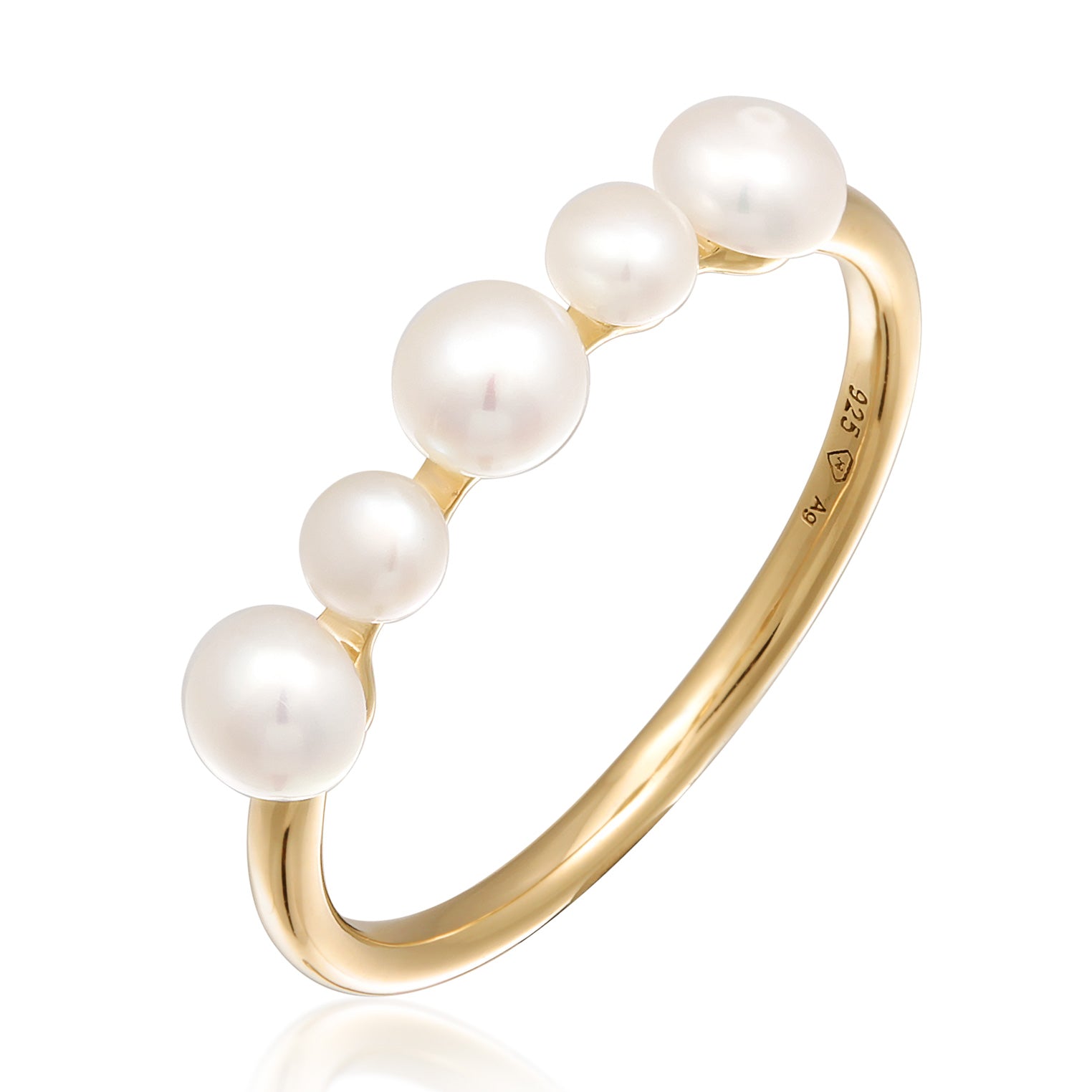 Gold - Elli PREMIUM | Stapelring Trend | Süßwasserzuchtperlen | 925er Sterling Silber Vergoldet