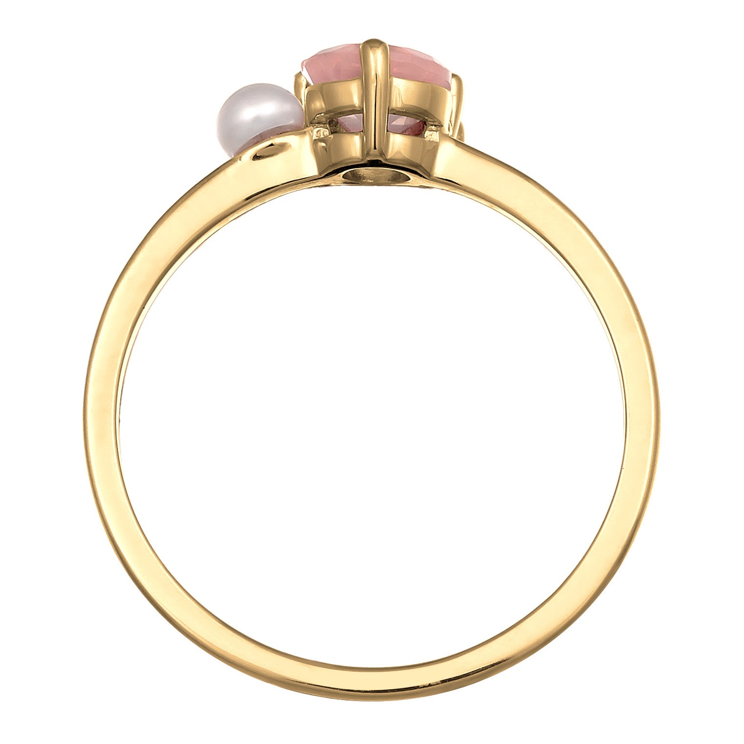 Gold - Elli PREMIUM | Solitär-Ring Elegant | Süßwasserperle, Quarz (Rosa) | 925er Sterling Silber Vergoldet
